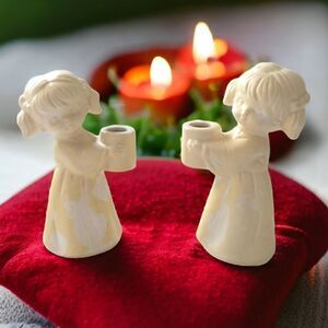 Vintage Colonial Candle Angel Taper Holders Cherubs Porcelain Ceramic Japan
